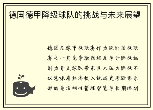 德国德甲降级球队的挑战与未来展望