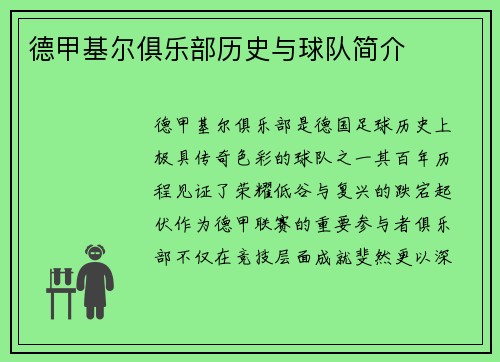 德甲基尔俱乐部历史与球队简介